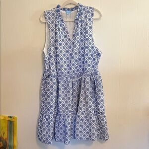 Draper James Navy and White Embroidered Baby doll Sleeveless Top